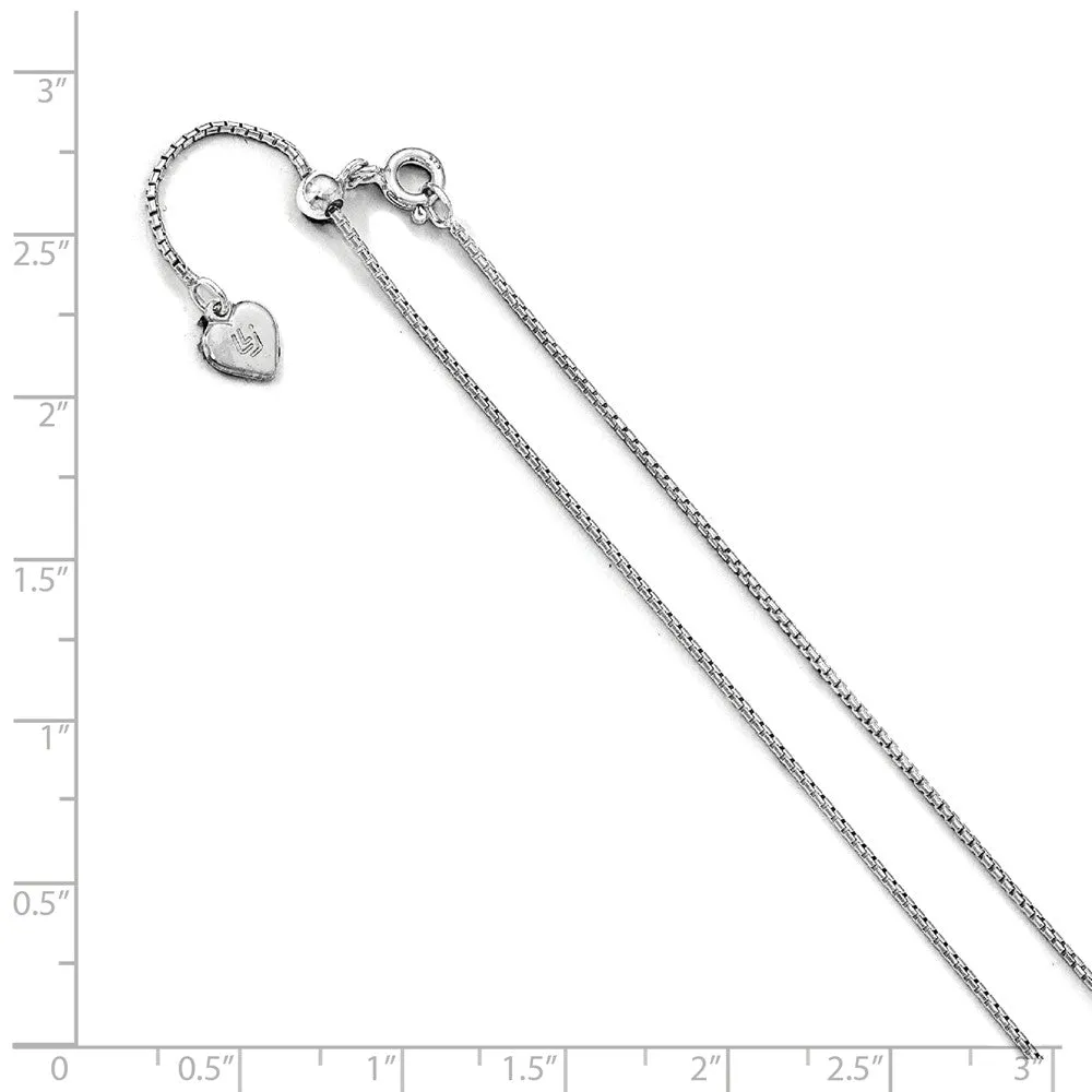 0.95mm Rhodium Plated Sterling Silver Adj. Round Box Chain Necklace