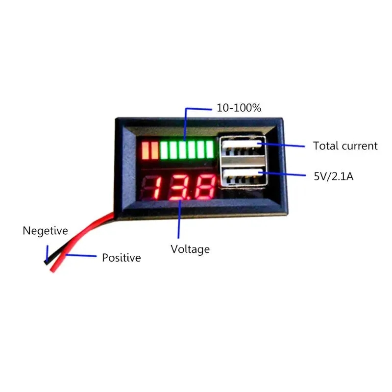 12V Universal Dual USB Digital Voltmeter & Battery Indicator Display Module