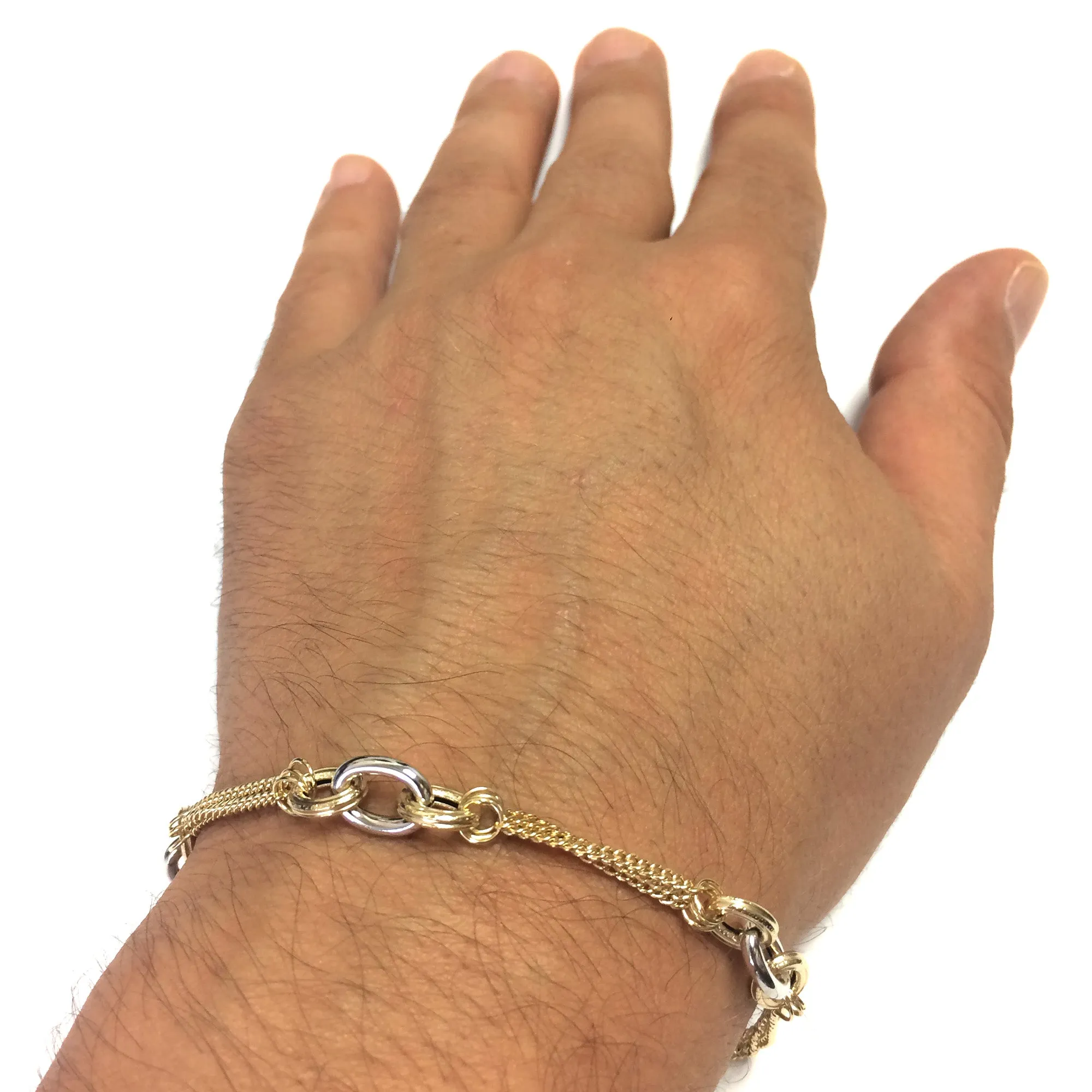 14k Yellow Gold Triple Stranded Gourmette Chain Bracelet, 7.5