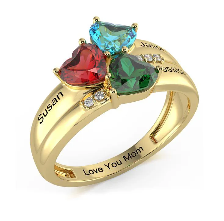 3 BirthStone Rose Gold Mother's Ring Three Loves 3 Names