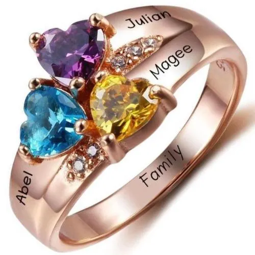 3 BirthStone Rose Gold Mother's Ring Three Loves 3 Names