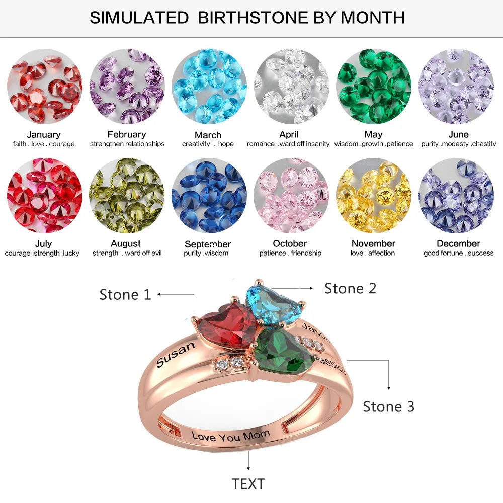 3 BirthStone Rose Gold Mother's Ring Three Loves 3 Names