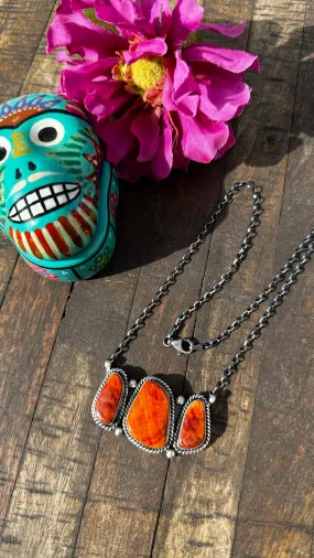 3 Stone Orange Spiny necklace