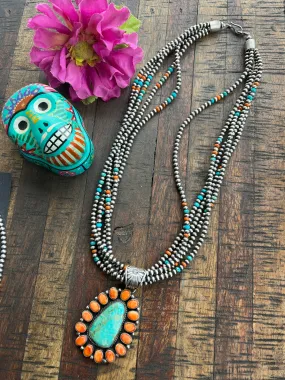 5 Strand Necklace with Multicolor Pendant