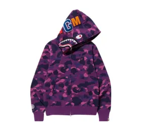 Bape Color Camo Shark Full Zip Hoodie Purple 001ZPJ201003MPUR