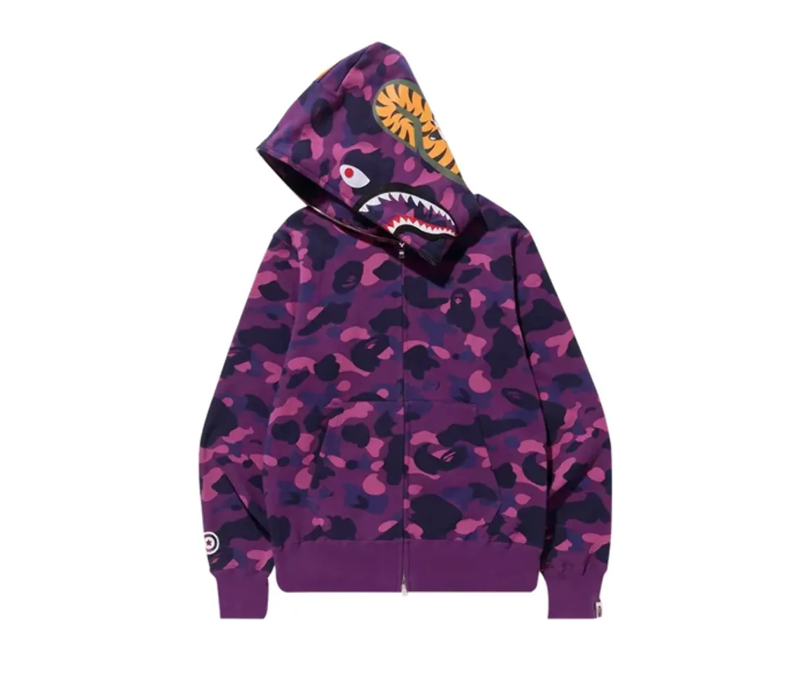 Bape Color Camo Shark Full Zip Hoodie Purple 001ZPJ201003MPUR