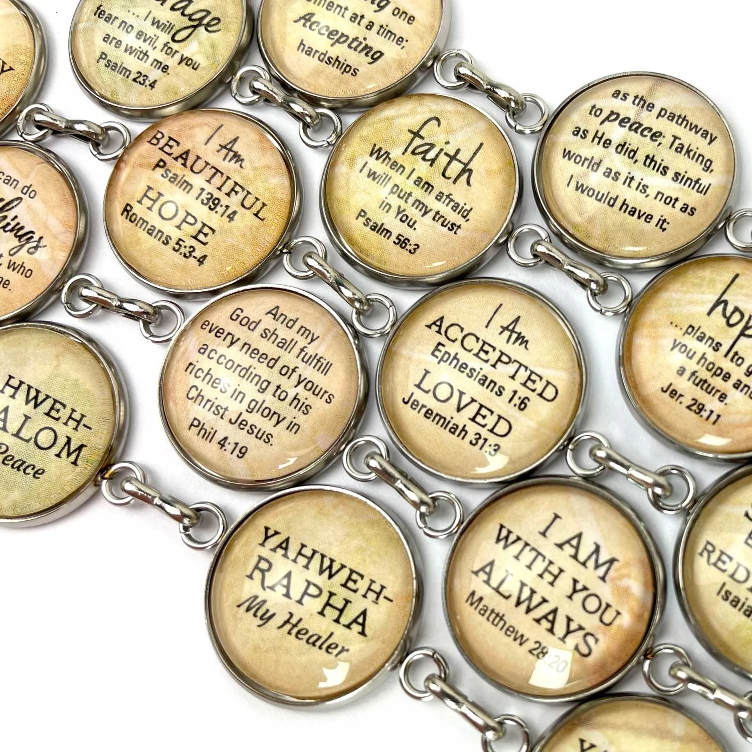 Beauty for Ashes Isaiah 61:3 Scripture Bracelet – Glass Charm Stainless Steel Bible Verse Bracelet