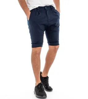 Bermuda Pantaloncino Uomo Corto Blu Pence Tinta Unita Cavallo Basso GIOSAL-PC1305A