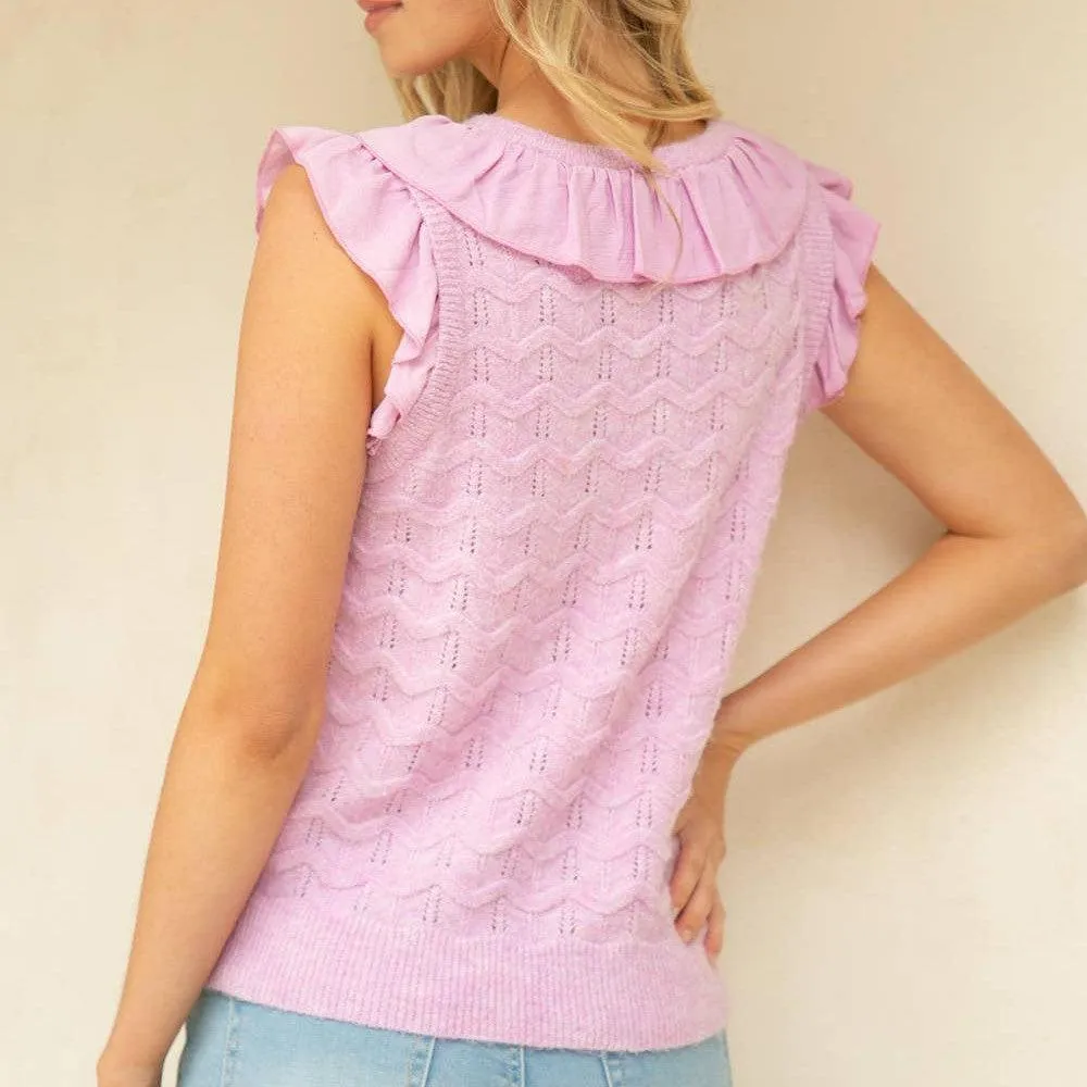 Beth Ruffle V Neck Sweater Top