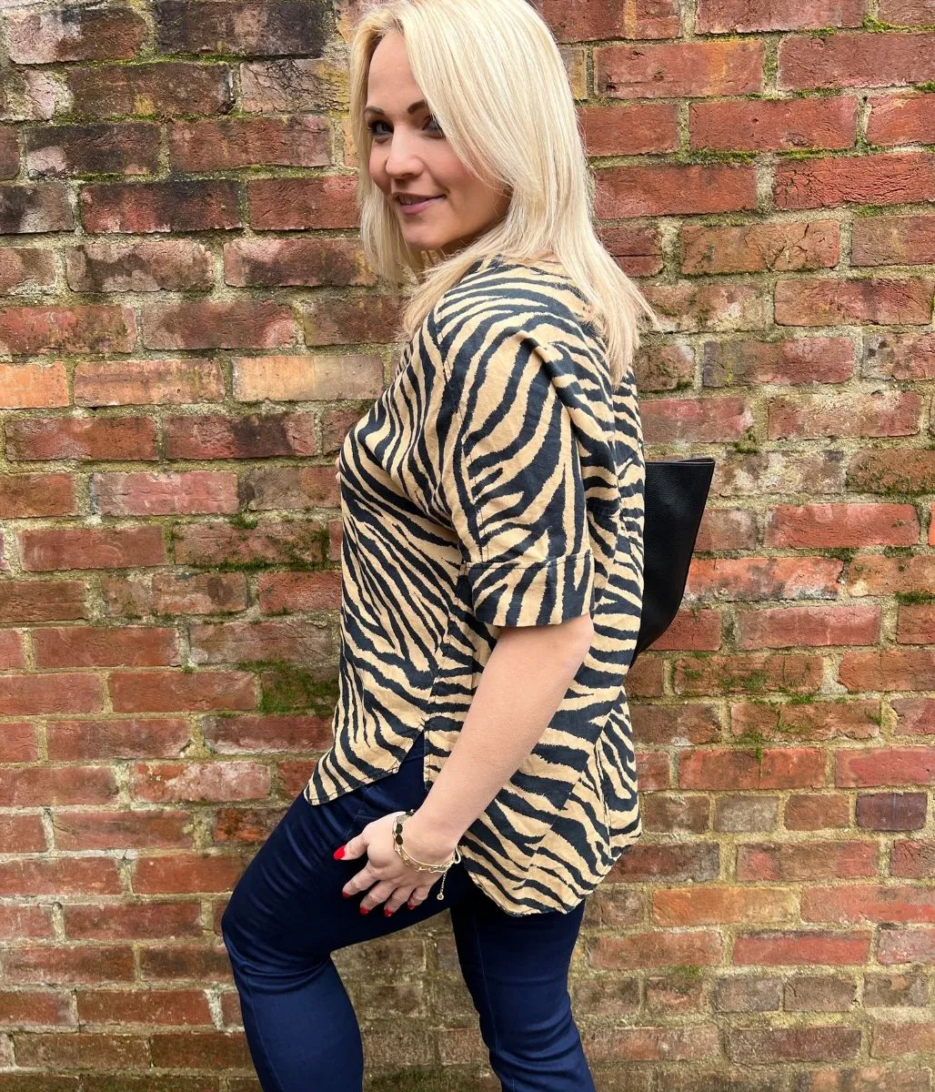 Black & Brown Animal Print Linen Top