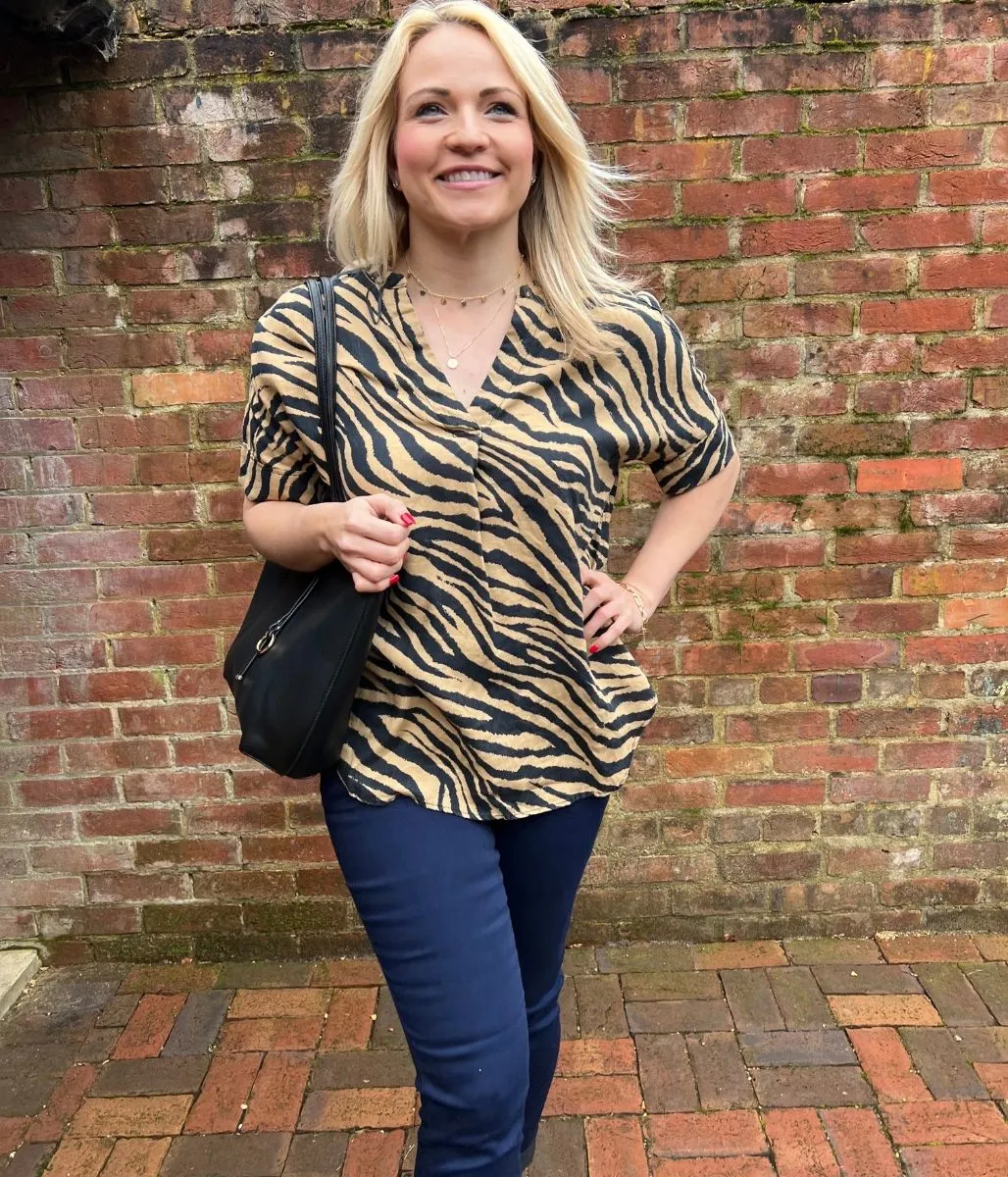 Black & Brown Animal Print Linen Top