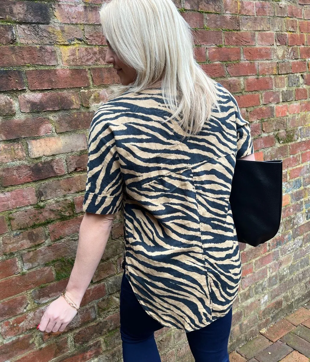 Black & Brown Animal Print Linen Top