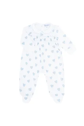 Blue Heart Print Smocked Footie