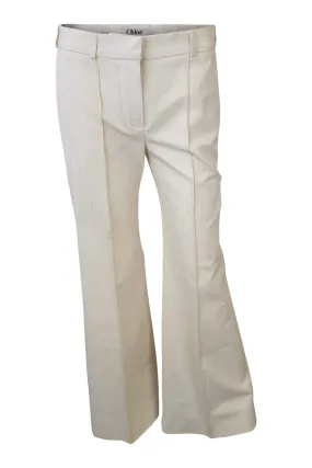 CHLOE Cream Cotton Pinstripe Bootleg Trousers (T 36)