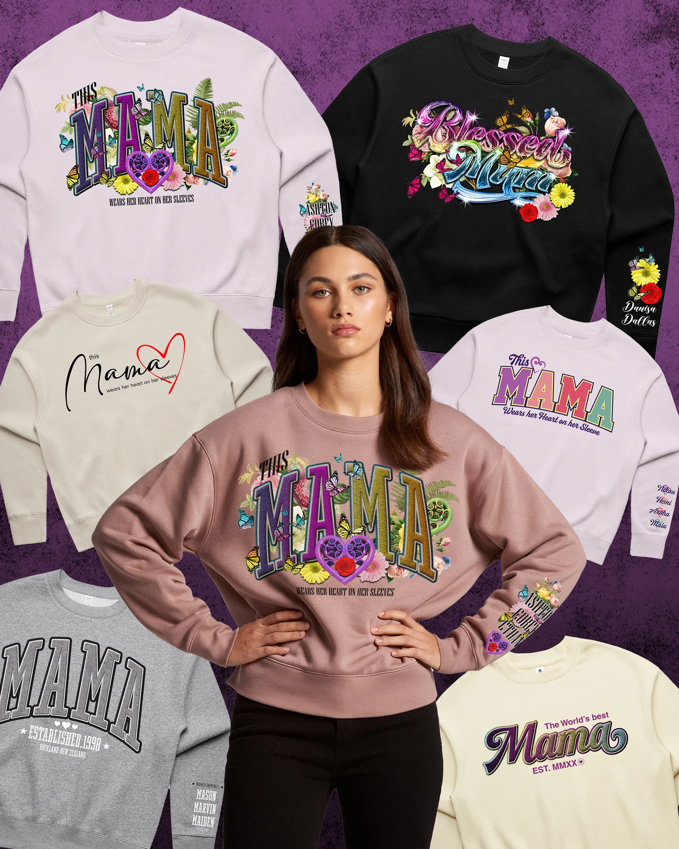 Custom Printed Sweatshirt for Mum - With Custom Date, City   names on sleeve - 13_Mama Style