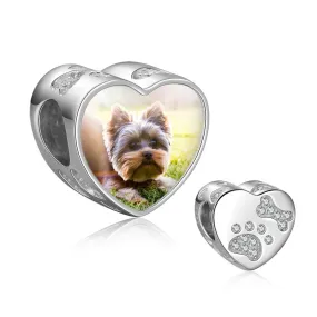 Customized Photo Cordate Beads Pet Paw & Bon Charms