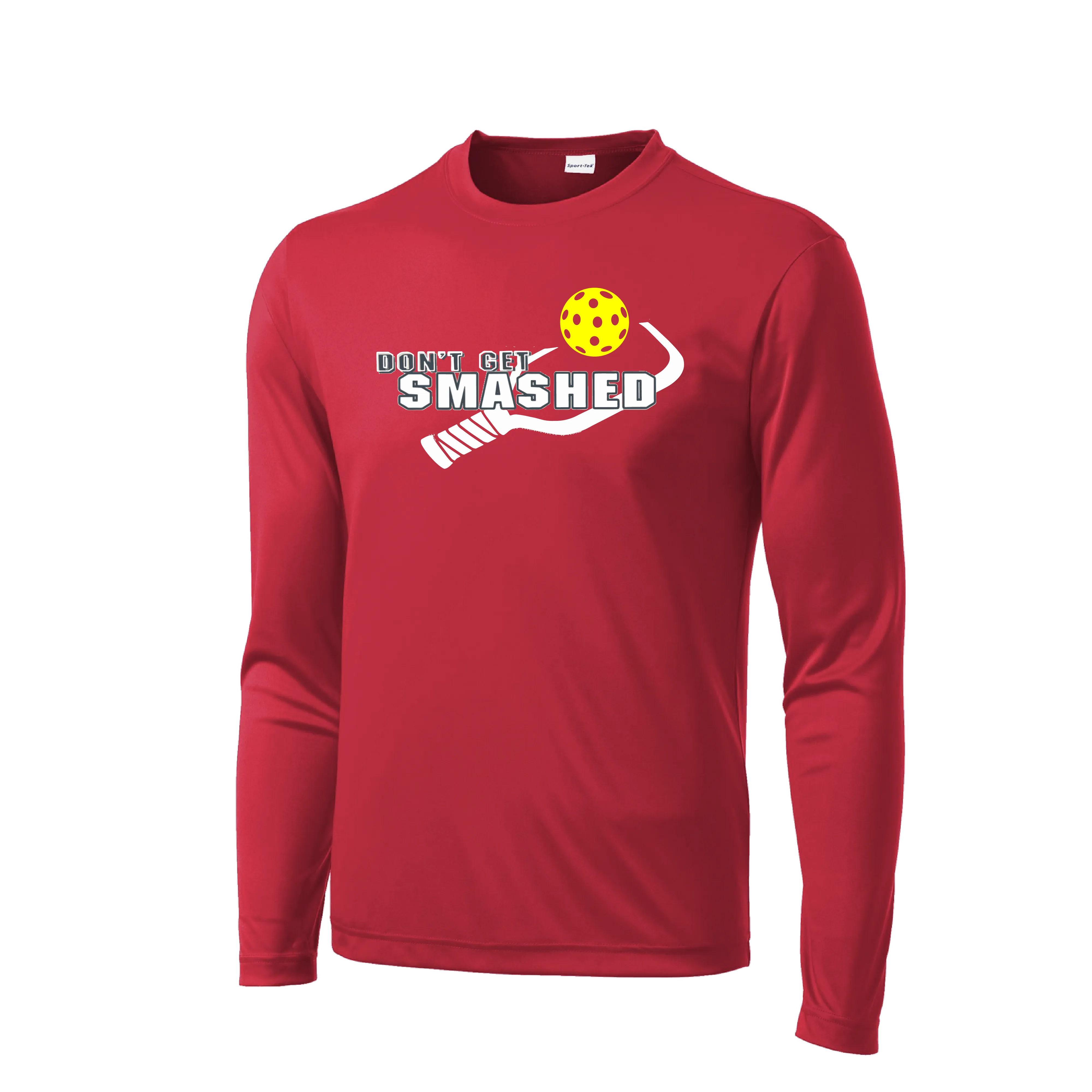 Don't Get Smashed With Pickleballs (Purple White Yellow) Customizable | Men's Long Sleeve Athletic Shirt | 100% Polyester