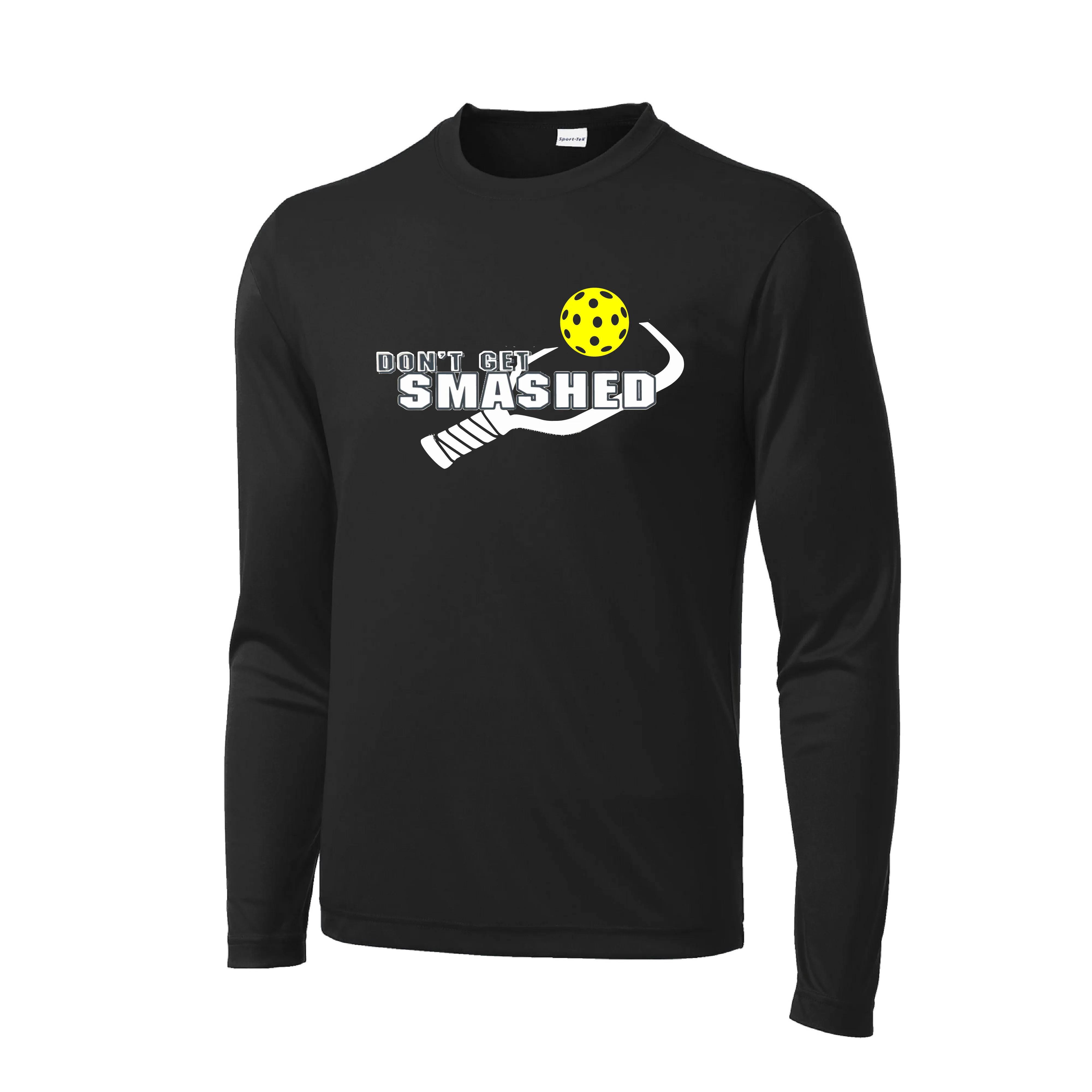 Don't Get Smashed With Pickleballs (Purple White Yellow) Customizable | Men's Long Sleeve Athletic Shirt | 100% Polyester