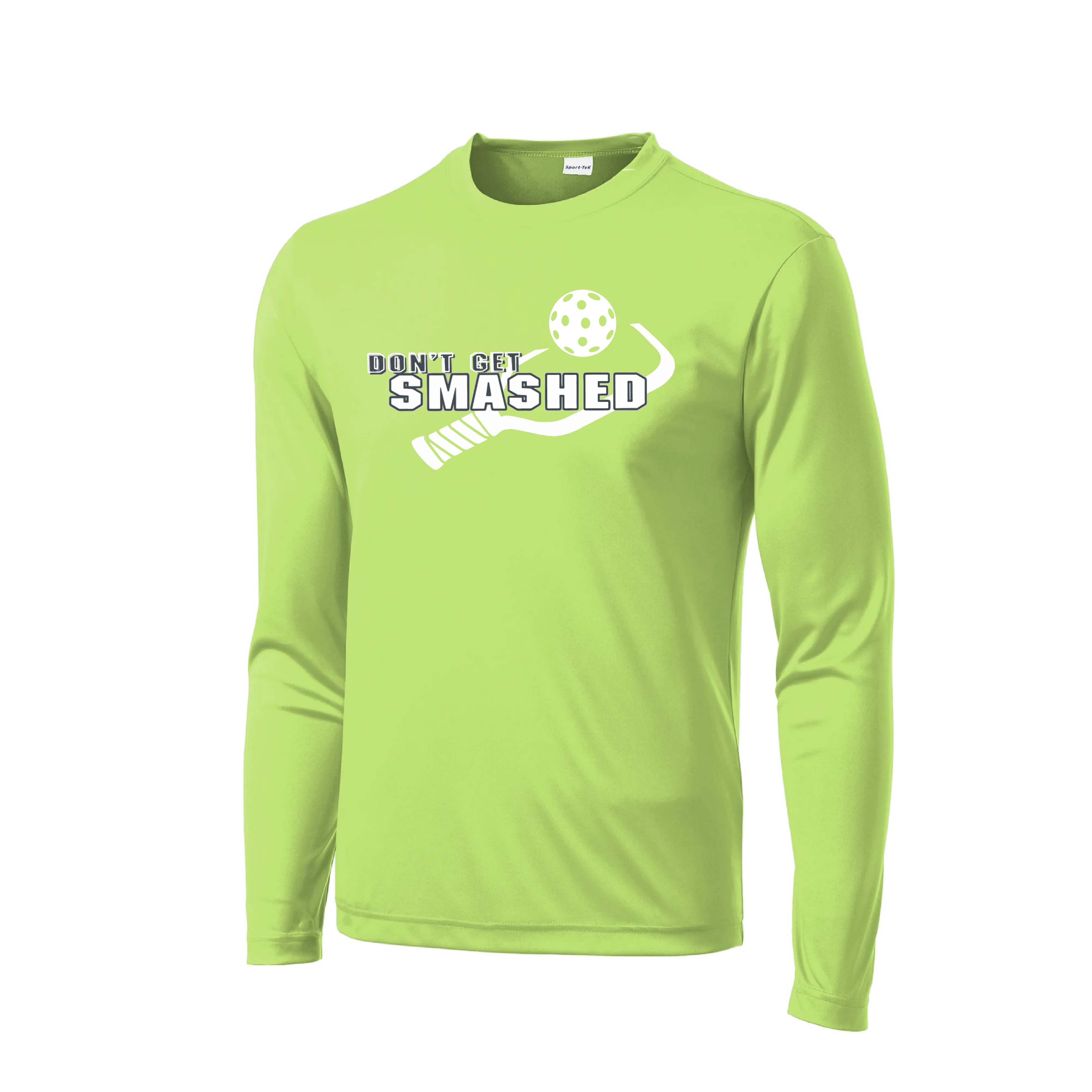 Don't Get Smashed With Pickleballs (Purple White Yellow) Customizable | Men's Long Sleeve Athletic Shirt | 100% Polyester