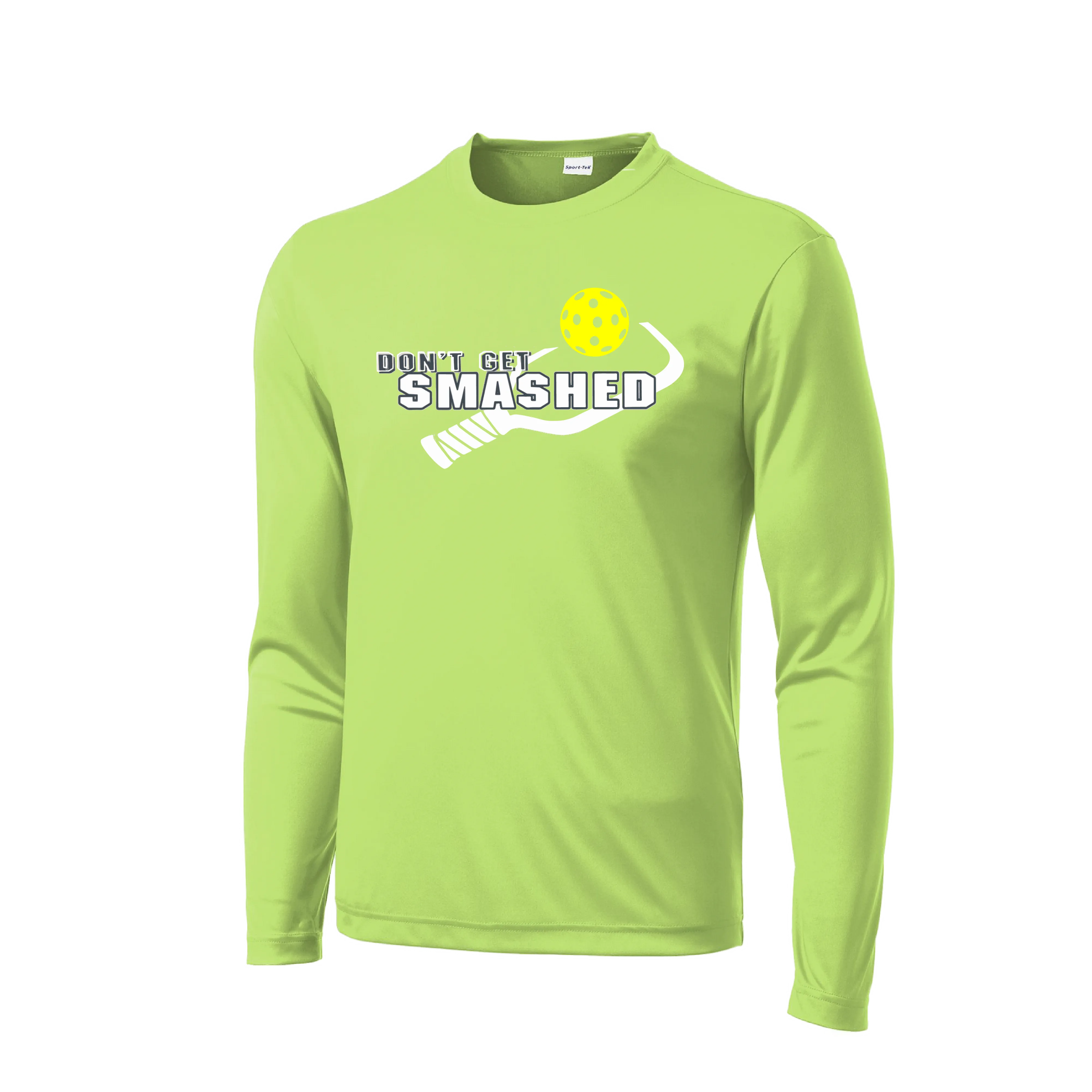 Don't Get Smashed With Pickleballs (Purple White Yellow) Customizable | Men's Long Sleeve Athletic Shirt | 100% Polyester