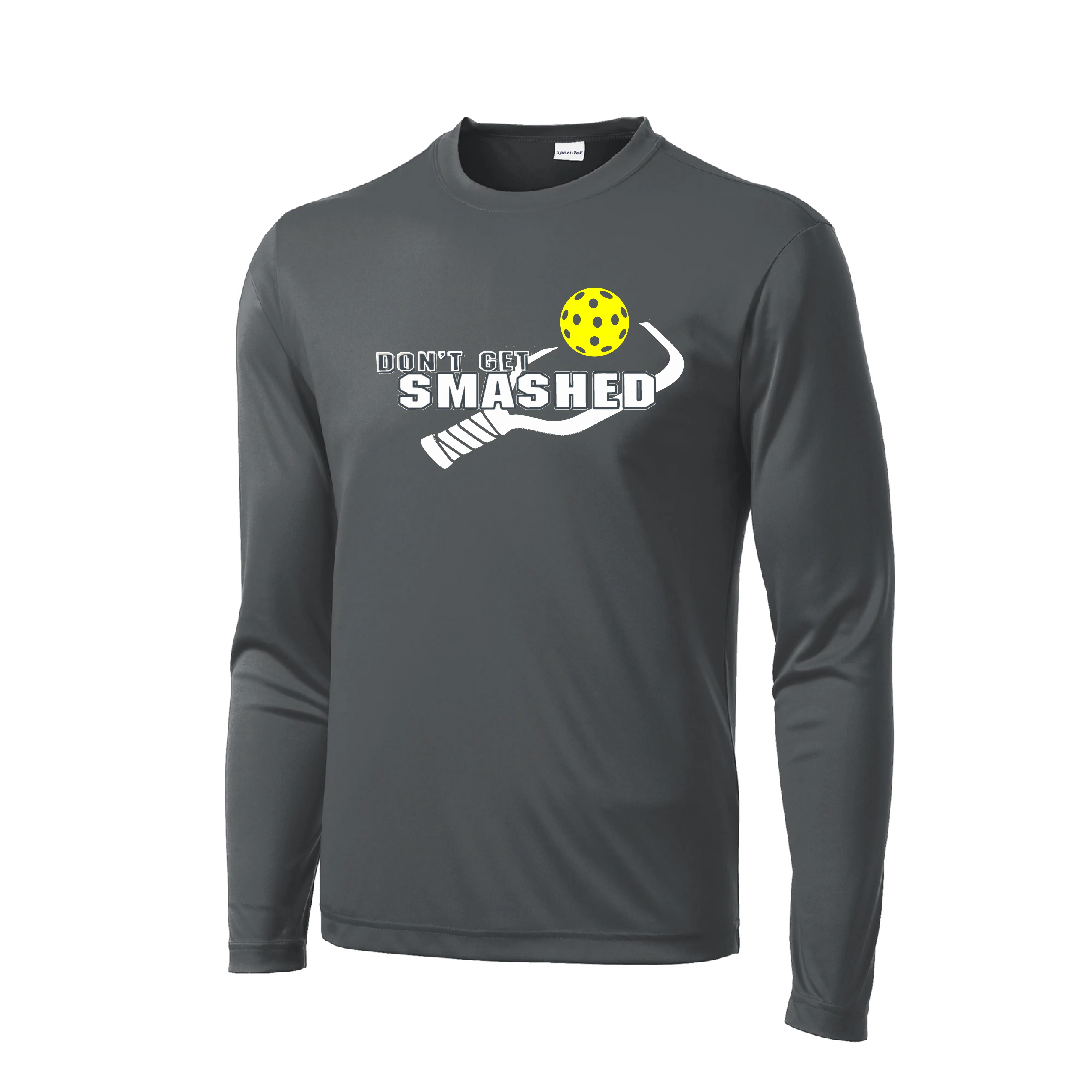 Don't Get Smashed With Pickleballs (Purple White Yellow) Customizable | Men's Long Sleeve Athletic Shirt | 100% Polyester