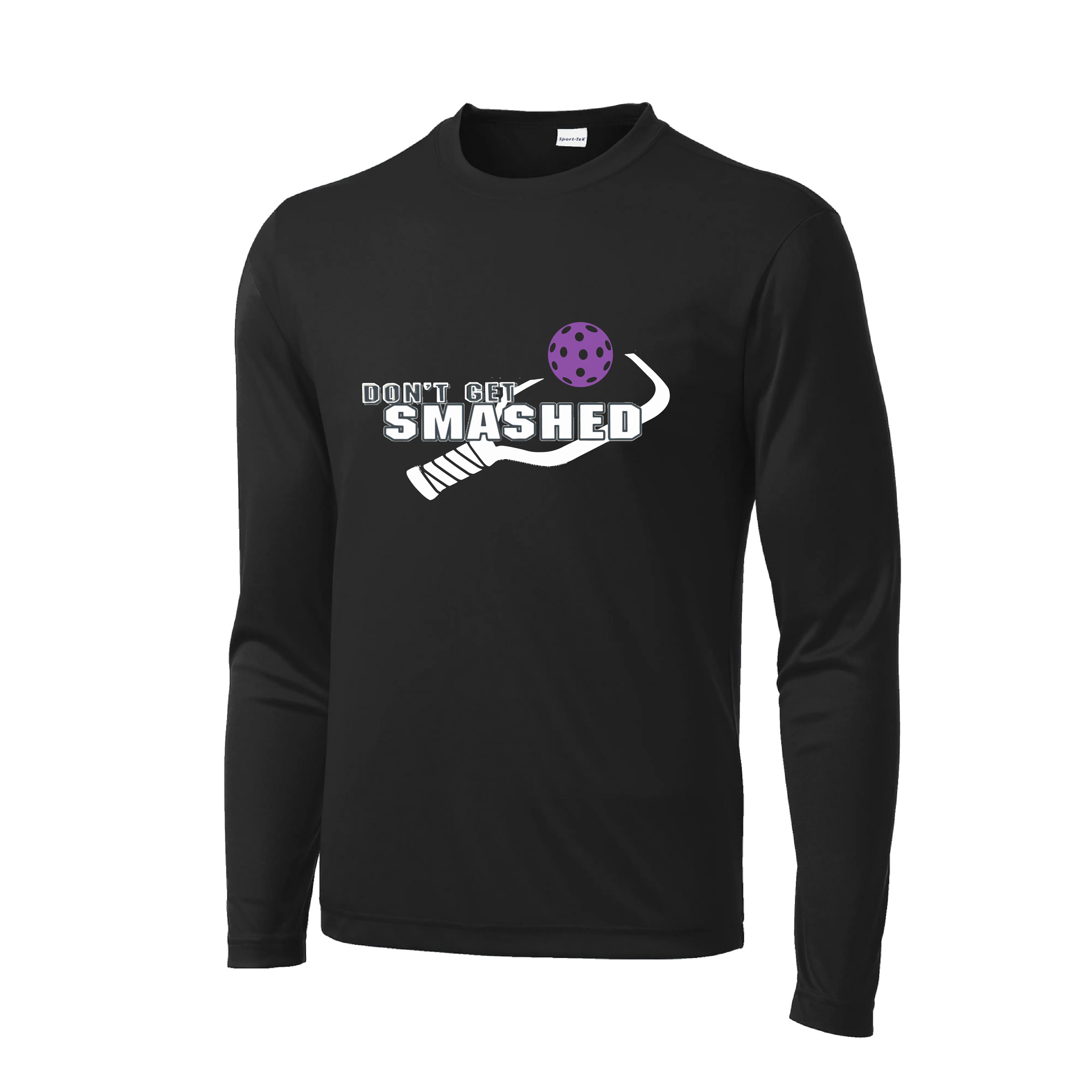 Don't Get Smashed With Pickleballs (Purple White Yellow) Customizable | Men's Long Sleeve Athletic Shirt | 100% Polyester