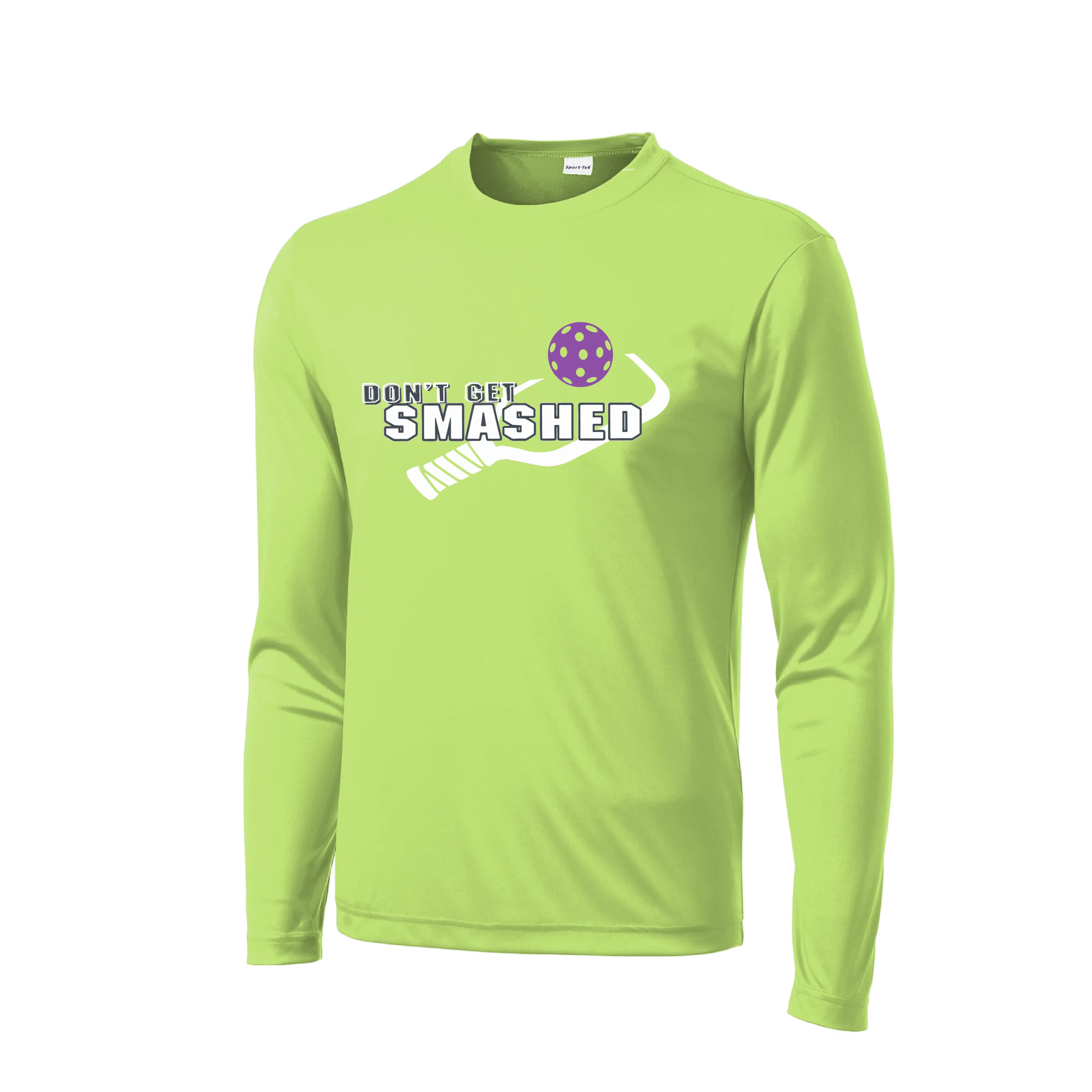 Don't Get Smashed With Pickleballs (Purple White Yellow) Customizable | Men's Long Sleeve Athletic Shirt | 100% Polyester