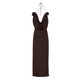 Draped Cowl Neck Midi Dress