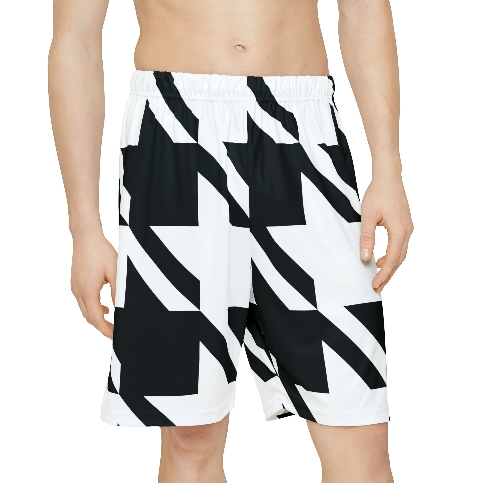 Dynamic Comfort: Men's Houndstooth Athletic Shorts - Pocket-Free