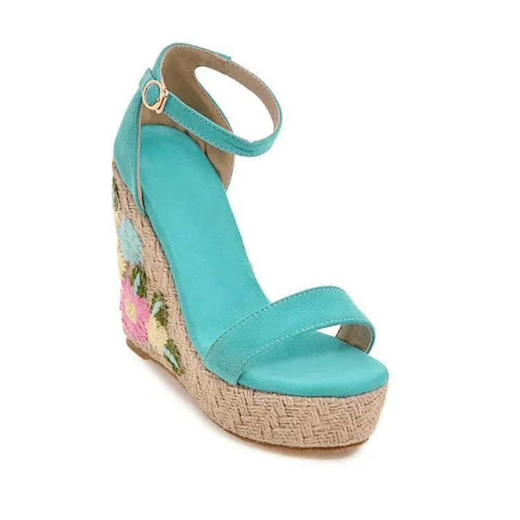 EMMA EMBROIDERED FLORAL WEDGE