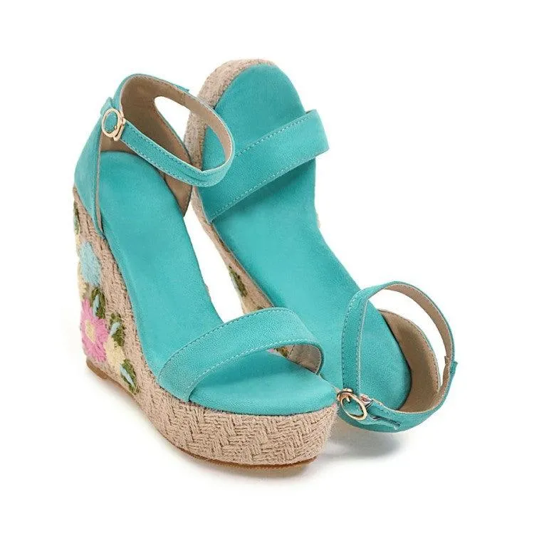 EMMA EMBROIDERED FLORAL WEDGE