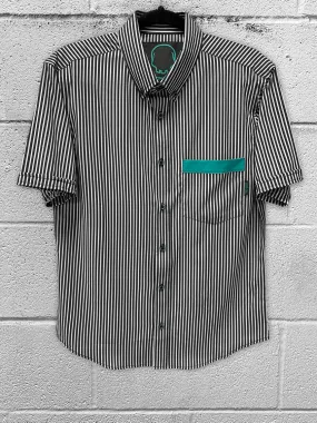 ESSENTIAL PIN STRIPE/TURQUOISE BUTTON UP