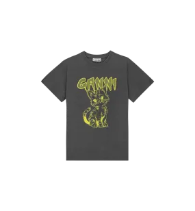 GANNI Black Kitty Relaxed T-shirt