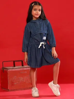 Girls Medium Blue Cotton Regular Fit Washed Dress