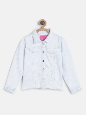 Girls White Regular Fit Printed Casual Jacket