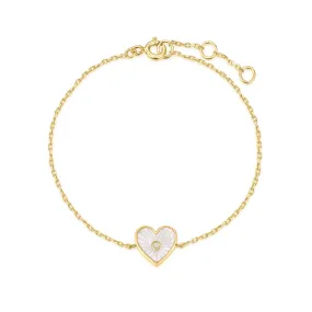 Gold Plated Heart Shaped Mother of Pearl & CZ Stone Bracelet