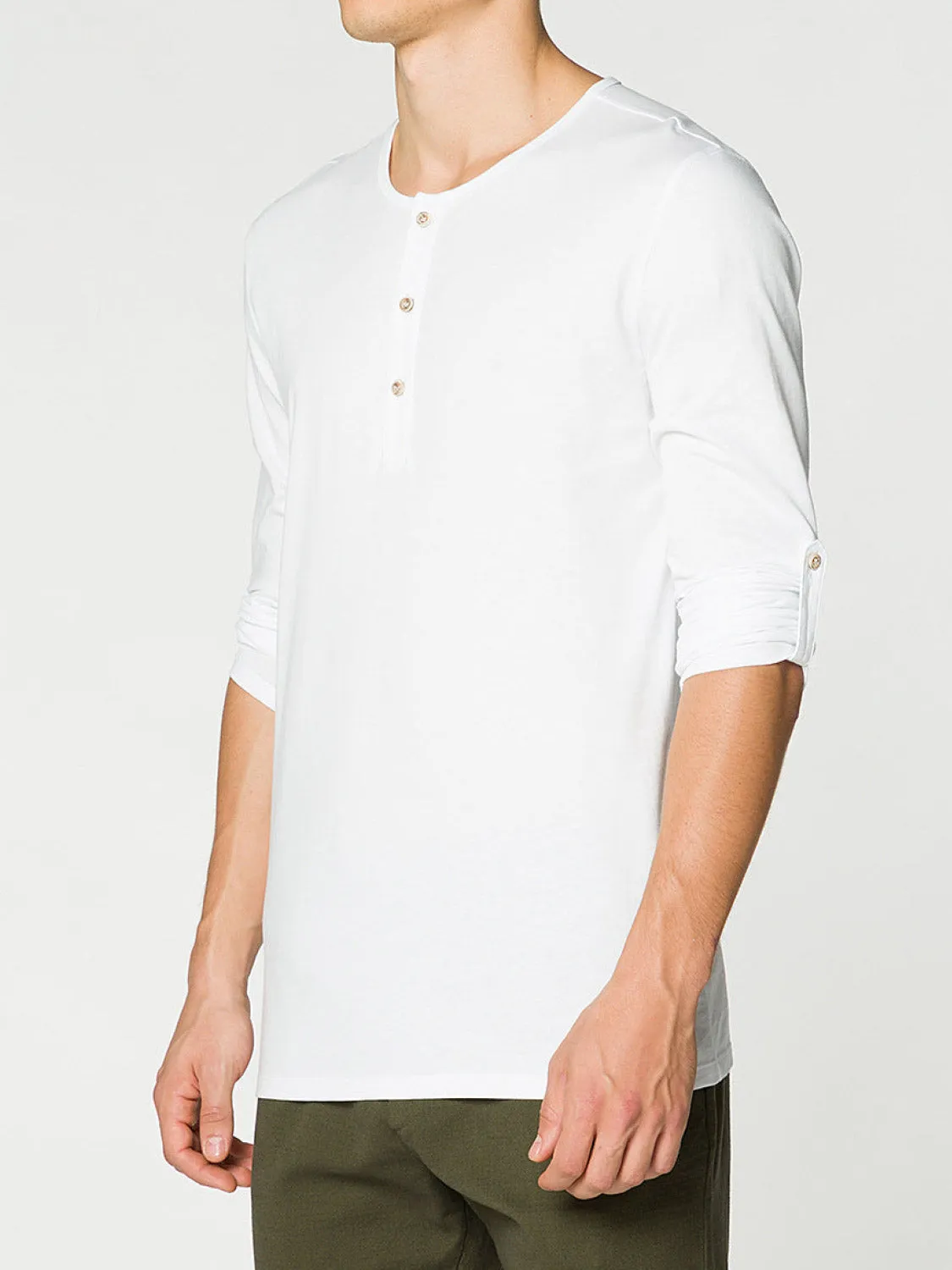 Henley Organic Cotton Long Sleeve T-shirt White