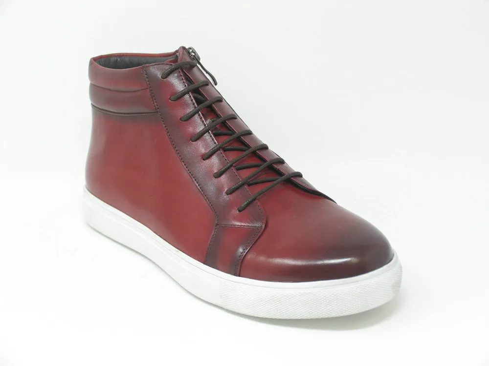 High Top Side Zipper Leather Sneaker