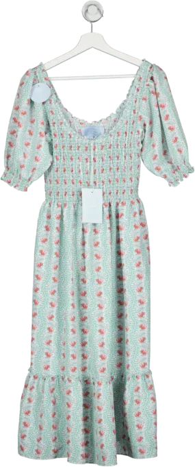 hill house Green Louisa Nap Dress Trailing Vine Multi Crepe UK S