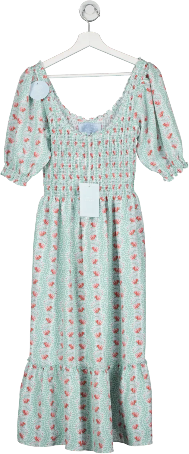 hill house Green Louisa Nap Dress Trailing Vine Multi Crepe UK S