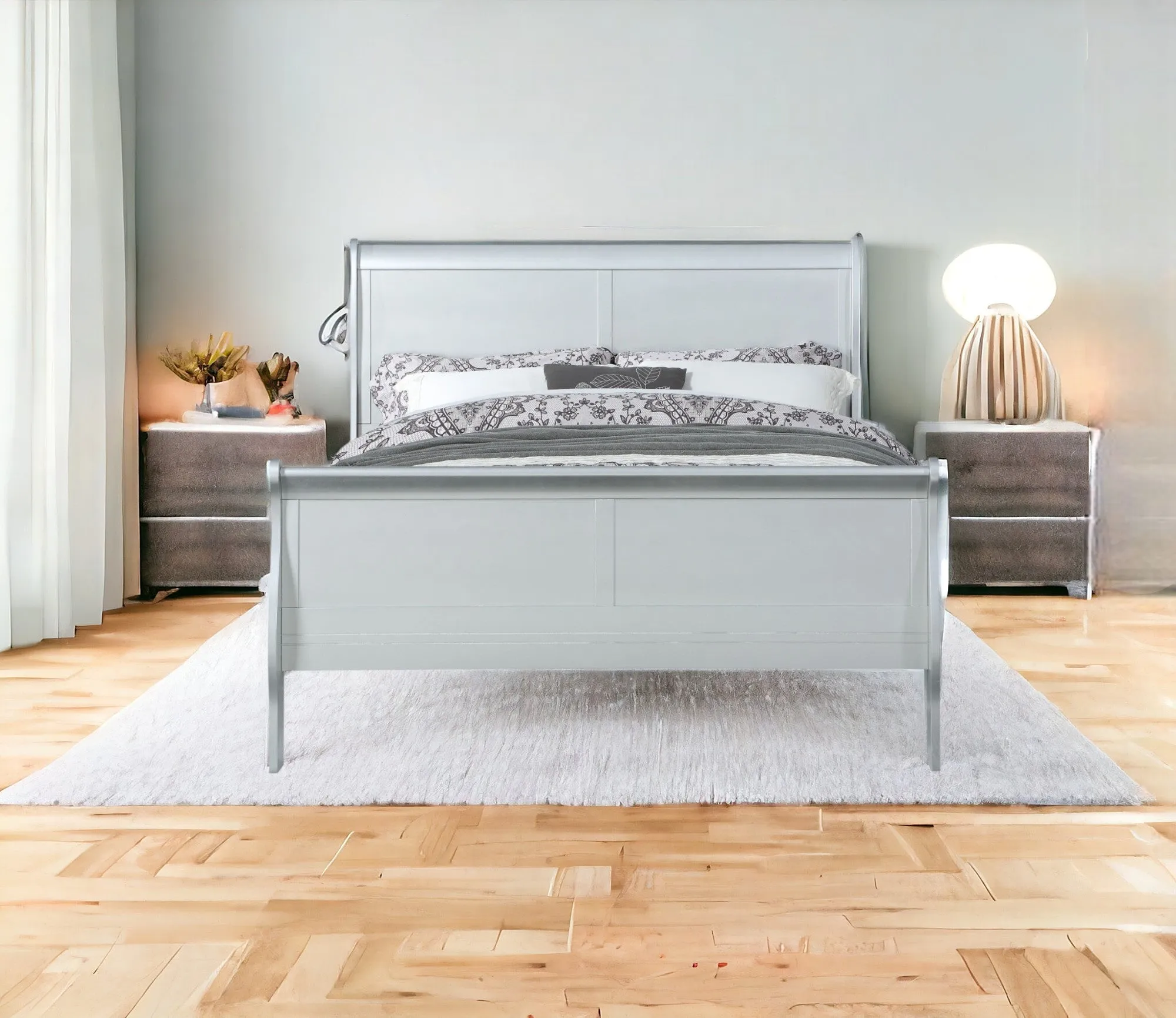 King Silver Sleigh Bed