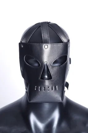 Kinky Leather Face Mask with Eye and Nose Cutouts and Breathable Mouth Cage