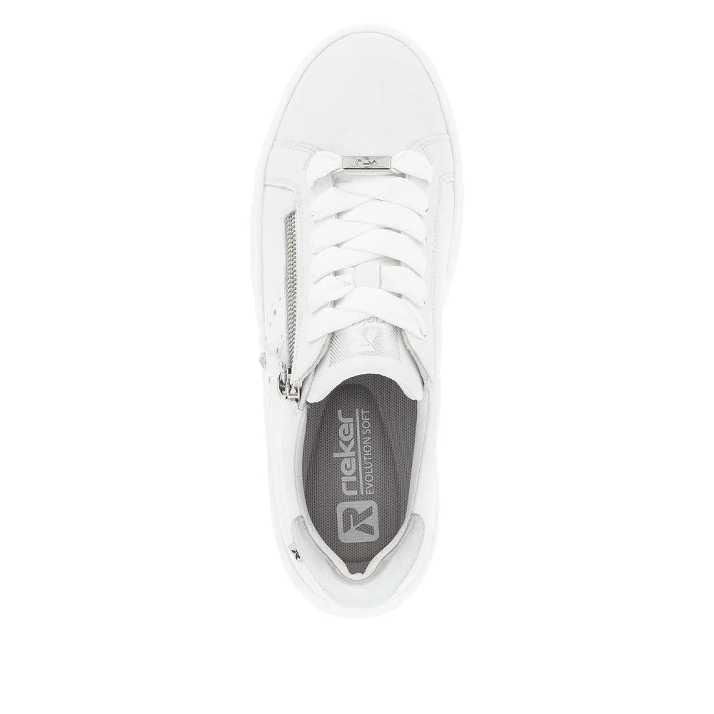 Ladies Rieker Evolution Lace Up Trainers Sneakers White/Silver W0505-80 sale