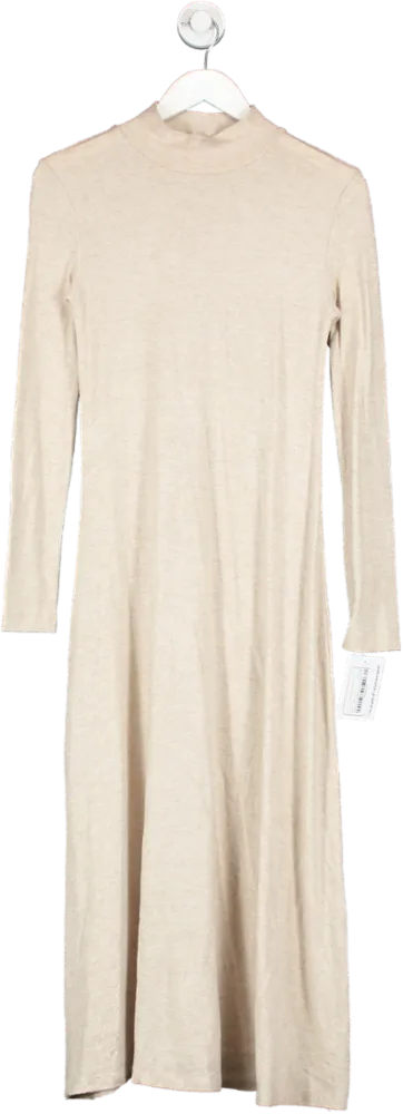 MANGO Beige Knitted Perkins Neck Dress UK XS