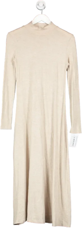 MANGO Beige Knitted Perkins Neck Dress UK XS