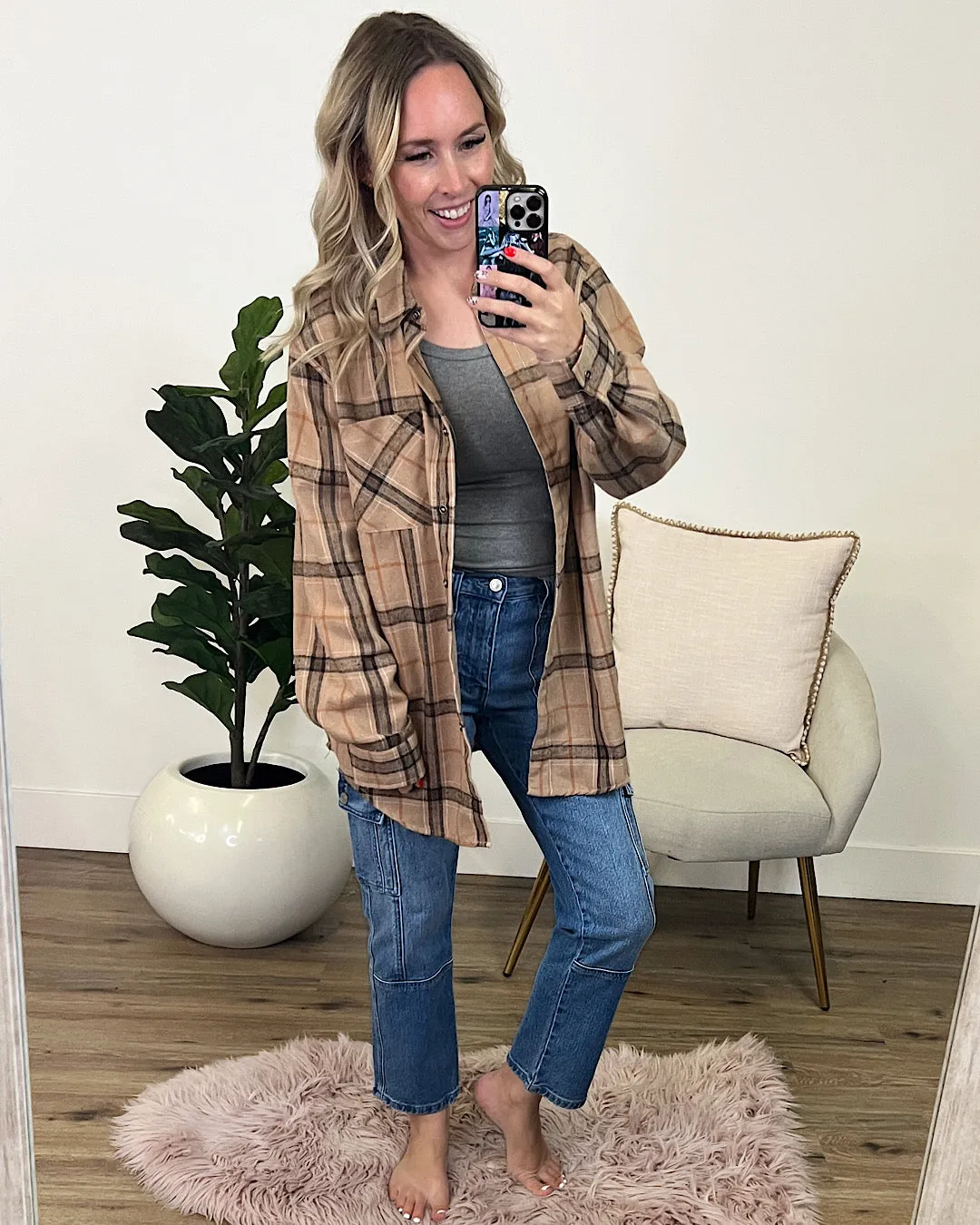 Melinda Plaid Flannel Top - Mocha