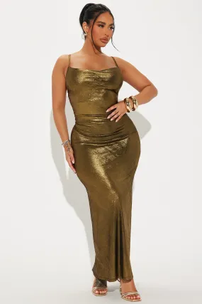 Metallic Midnight Maxi Dress - Gold