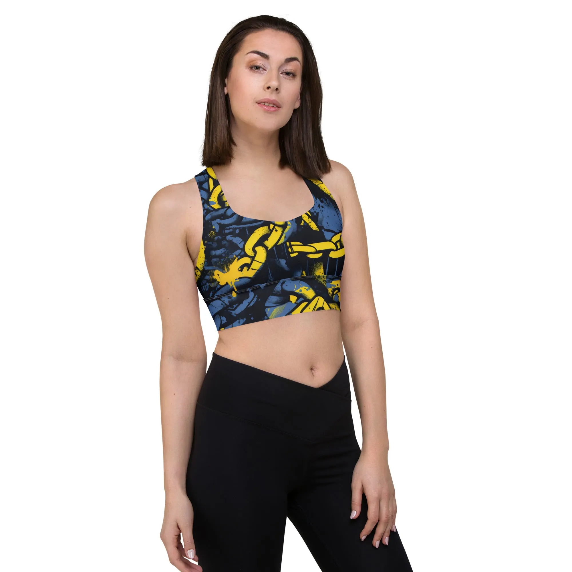 Mile After Mile - Golden Chains 002 Longline Racer Back Sports Bra