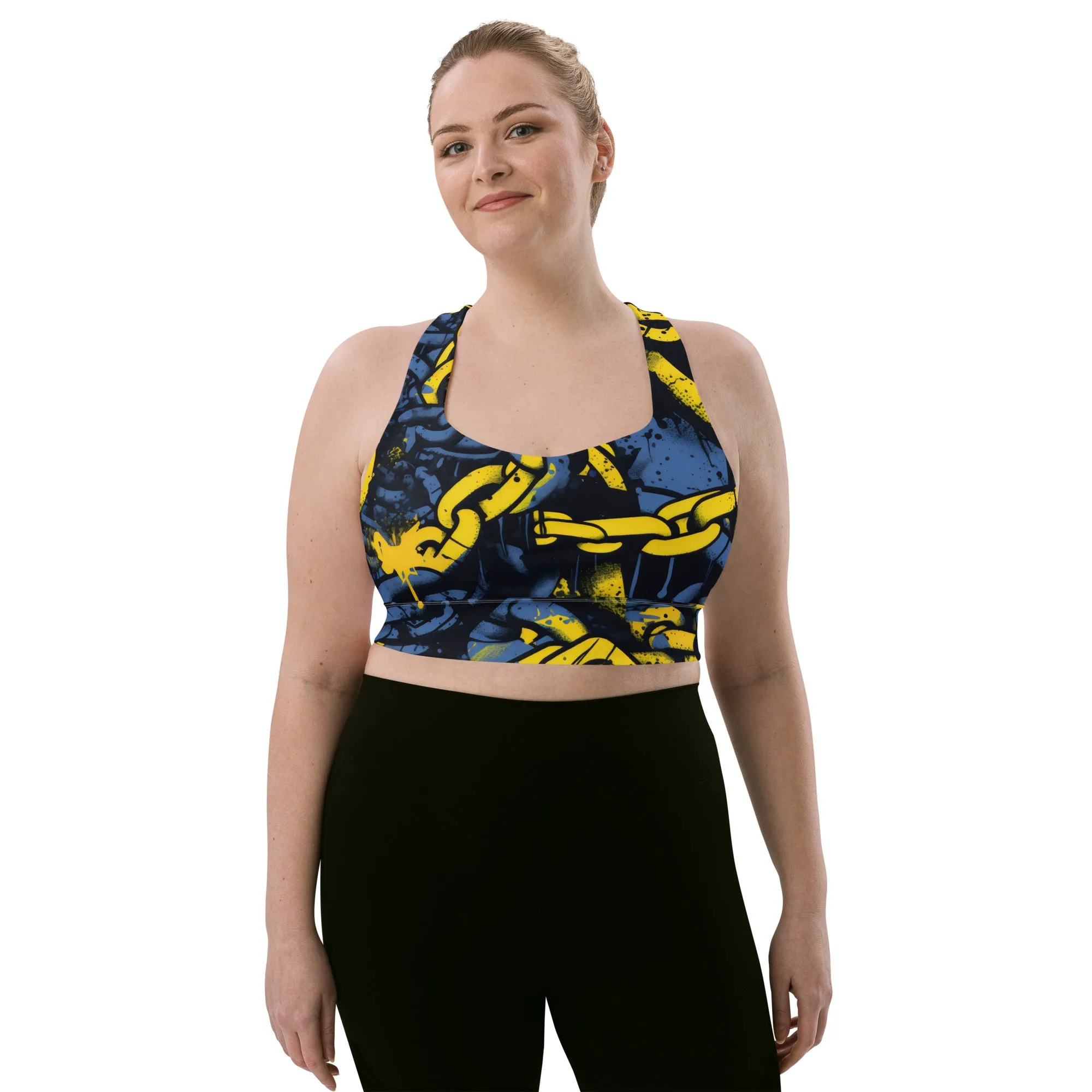 Mile After Mile - Golden Chains 002 Longline Racer Back Sports Bra