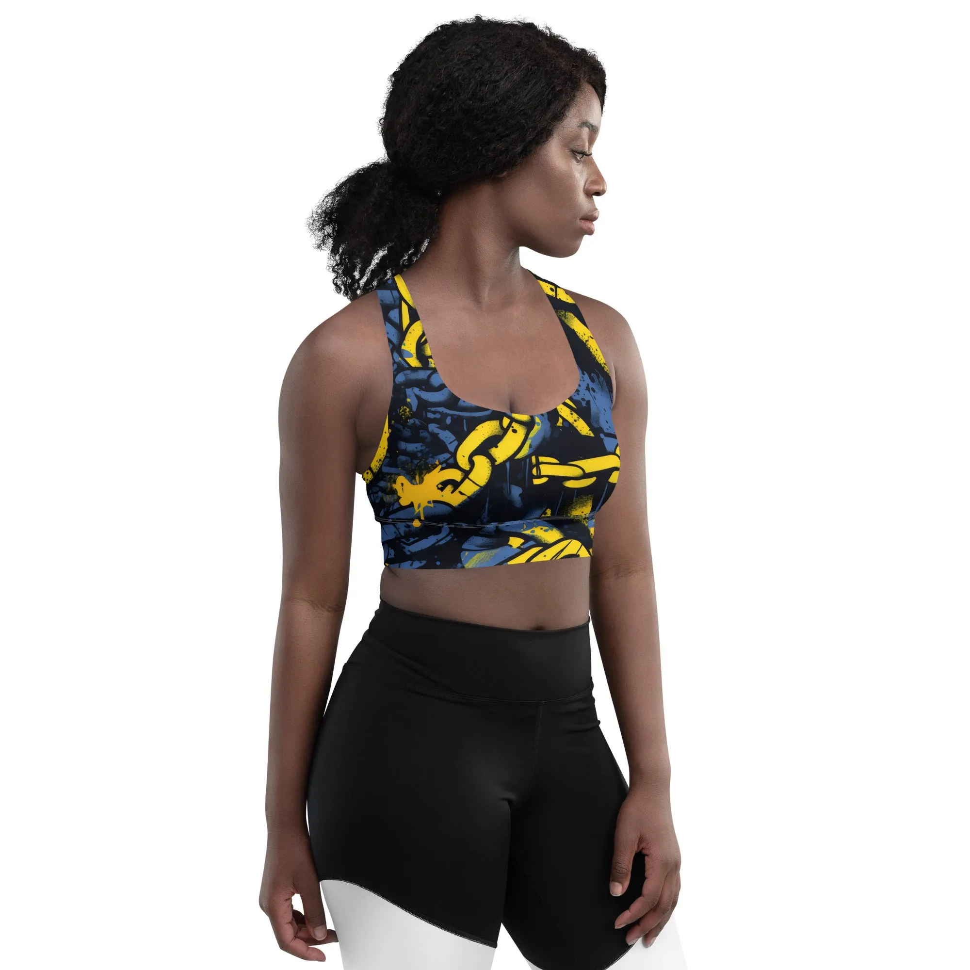 Mile After Mile - Golden Chains 002 Longline Racer Back Sports Bra